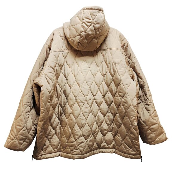 4X Puffer Beige Hooded Jacket Womens Zippered Pockets Drawstring Collar - Picture 2 of 6